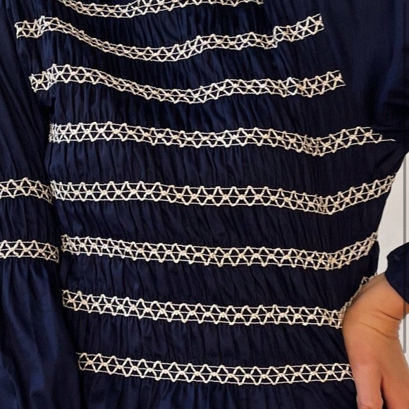 MindTraveler Eloise Navy Shirred Blouse Navy smocked blouse top New S - Picture 5 of 6